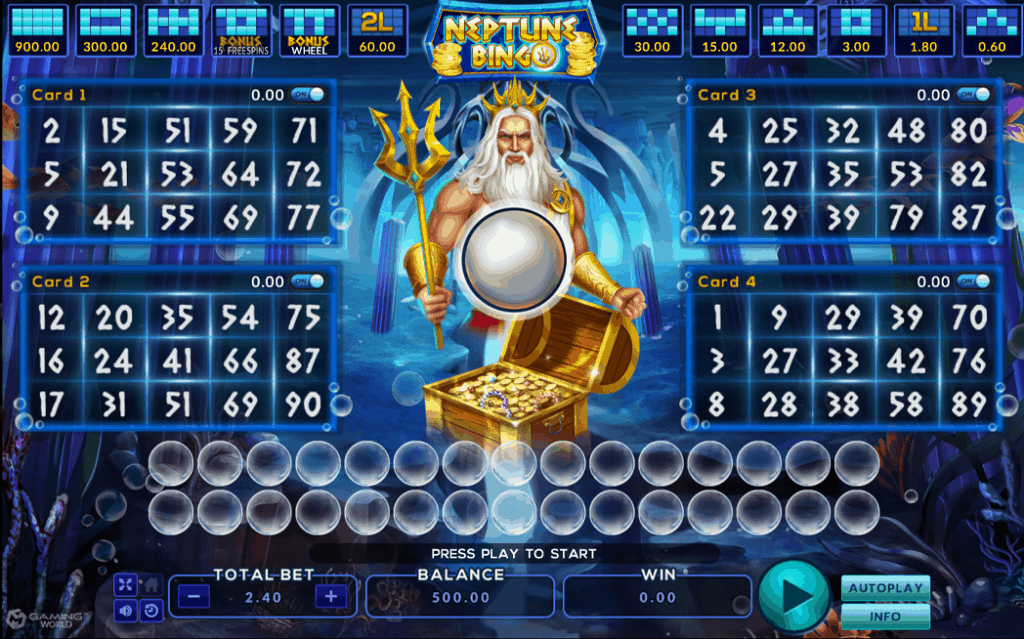 Neptune Treasure Bingo Game